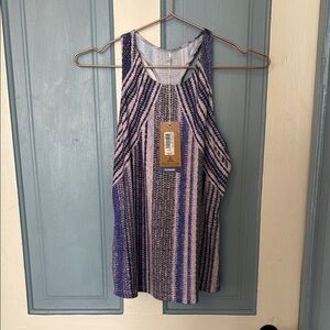 Prana Purple Metallic Tank Top with Keyhole Detail